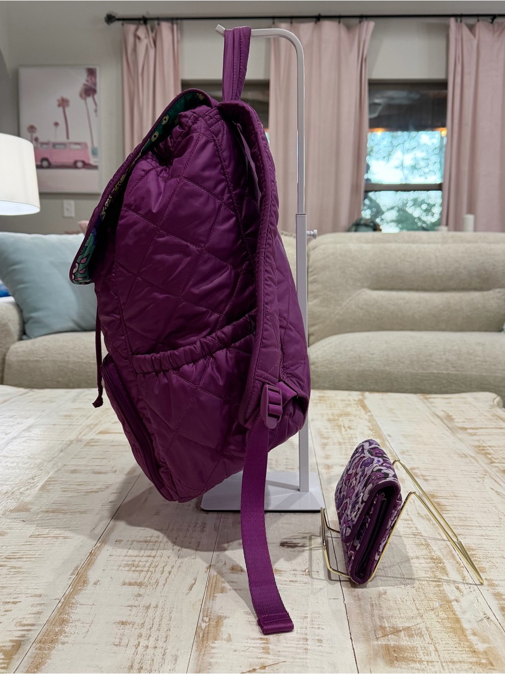 Vera Bradley Quilted Berry Plum Purple Backpack with Matching Riley Wallet Set - Picture 2 of 9
